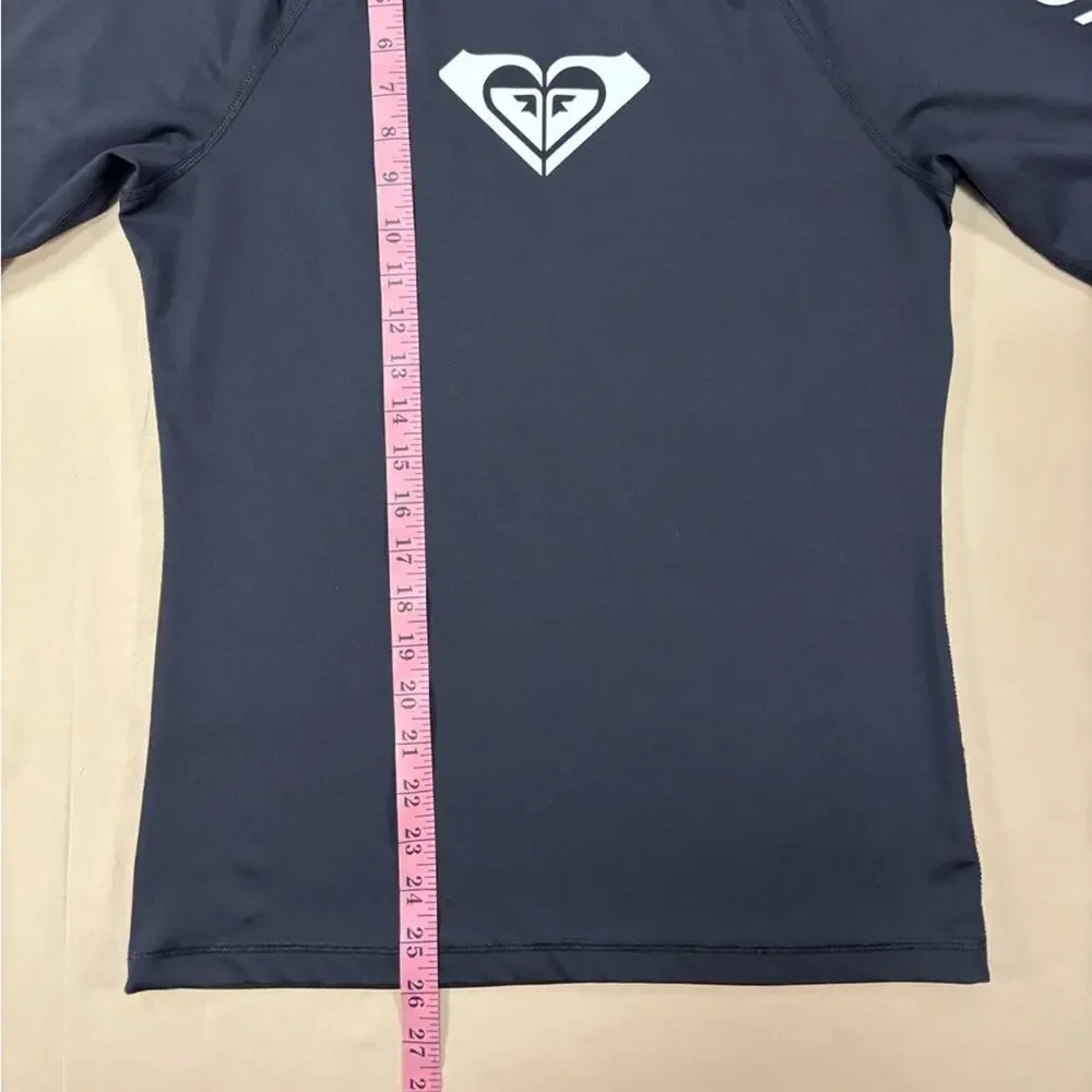 Roxy Whole Hearted Black Rashguard Short Sleeve with White Logo Girls Size XL 14